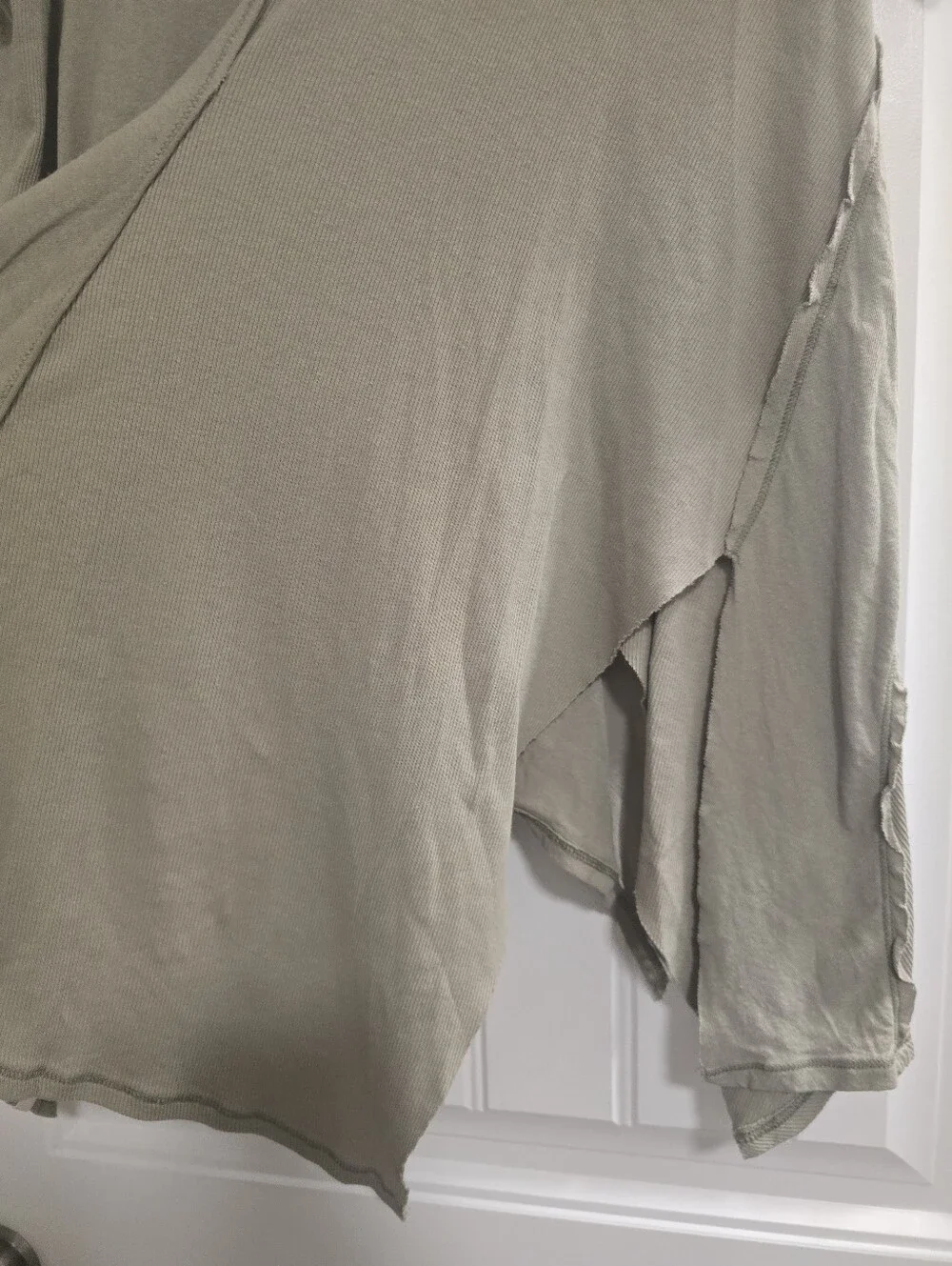 FREE PEOPLE Mixed Media Cotton Olive Green Short Sleeve Asymmetric Tee
